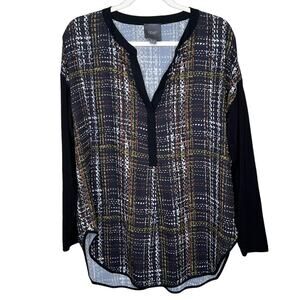 Lysse New York Emily Mixed Media Tunic Top Mineral Plaid Size Medium